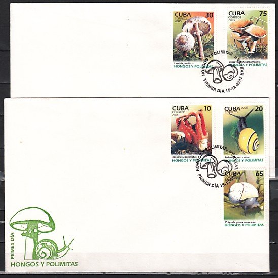 Cuba, Scott cat. 4551-4555. Snails & Mushrooms issue. First day covers. ^