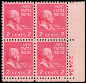 US #806 ADAMS MNH LR PLATE BLOCK #22424