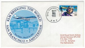 United States 1993 Cover Stamps First Flight San Francisco Amste Netherlands KLM