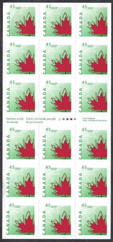 Canada #1696a 45¢ Stylized Maple Leaf (1998). Pane of 18 stamps. MNH