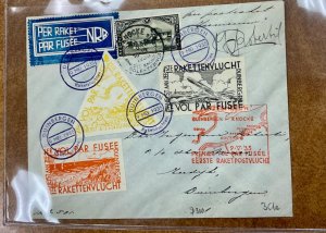 Belgium May 1935  Rocket Mail  cover  Signed by Roberti Pilot  3 labels