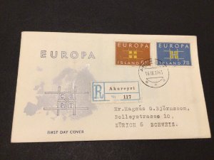 Iceland 1963 Europa Registered first day cover Ref 60358