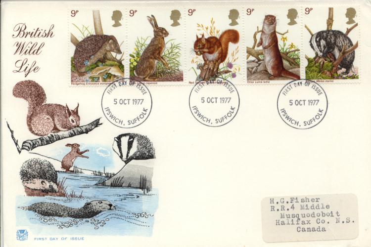 1977 Great Britain Wildlife (Scott 816-20) Stuart FDC