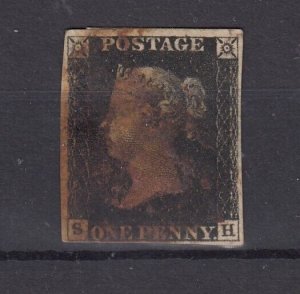 GB QV 1840 1d Penny Black 4 Margin Used BP6752