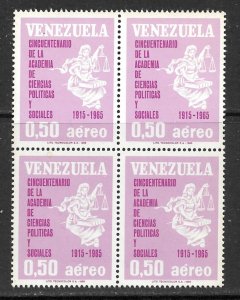 VENEZUELA 1966 Academy of Political & Social Sciences Airmail BLK4 Sc C949 MNH