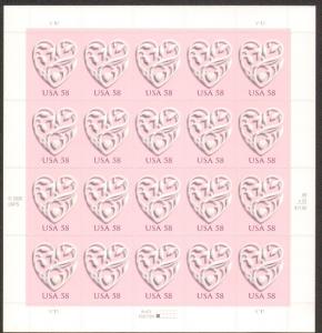 US #4152 Mint Sheet Pink Hearts wedding