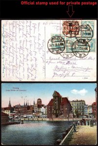 1923, Danzig Postcard, Official stamp used for piv. post. Mi 133 x 4 & D32