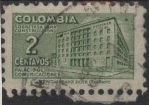 Colombia RA42 (used) 2c communications building, green (1950)