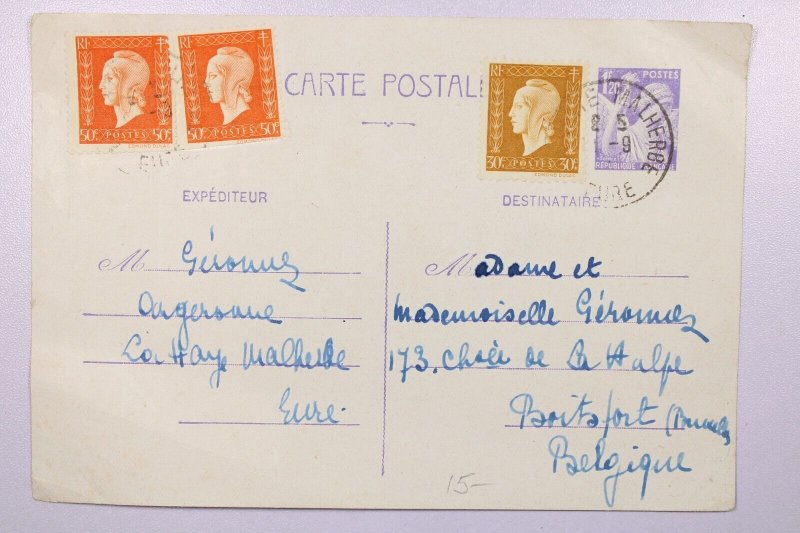 France 1945 Uprated Postal Card to Belgium - L40157