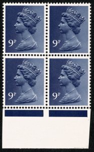 GB 9p violet FCP/PVAD. MISSING PHOSPHOR. Marginal block of four.