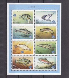 Lesotho, Scott cat. 1143 a-h. Year of Oceans sheet. Fishes shown. ^