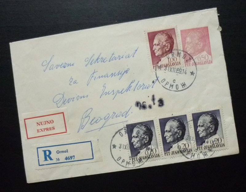 Yugoslavia 1967 Uprated Registered Postal Stationery Slovenia to Serbia A9