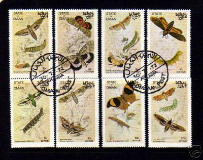 OMAN - 1972 - MOTHS  - 12 SPECIES - INSECTS - SET OF 8!
