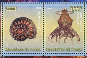 Seashell Stamp Sea Animal Marine Ocean Life Octopus Souvenir Sheet of 2 MNH