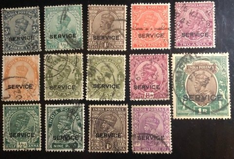 India Scott#O78-O80, O81a, O82, O84-O86, O88, O90, O93-O96 Avg Used  Cat. $3.70