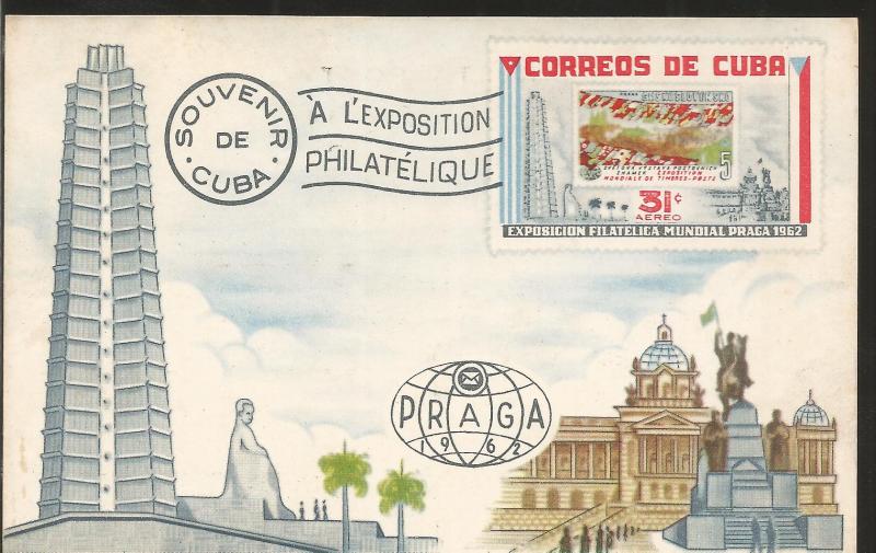 J) 1962 CUBA-CARIBE, POST CARD, EDIFICE, CHURCH, WITH SLOGAN CANCELLATION