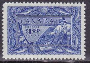 Canada 1951 $1.00  bright ultra Fishing Resources XF/NH/(**)  Scott 302