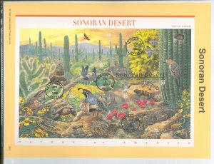 US SP1304/3293 sonoran desert pane of 10 stamps on official USPS souv. page FDC, #3293 with FDC