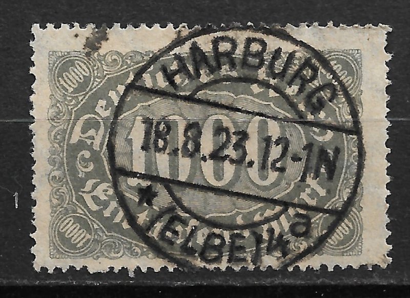 1923 Germany Sc204 with socked on nose Harburg Elbe cancellation