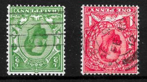 GB GV 1911 SG324 & SG329wi, ½d Green & 1d Carmine die B, Inv wmk, VG Used