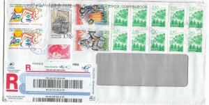 French Register Postal Cover to USA Rich with Stamps, POST USED !