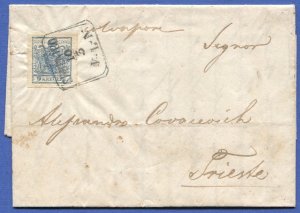 AUSTRIAN LLOYD 1853 on Rare Lloyd Ship cover SEBENICO / VLA cancel to Trieste