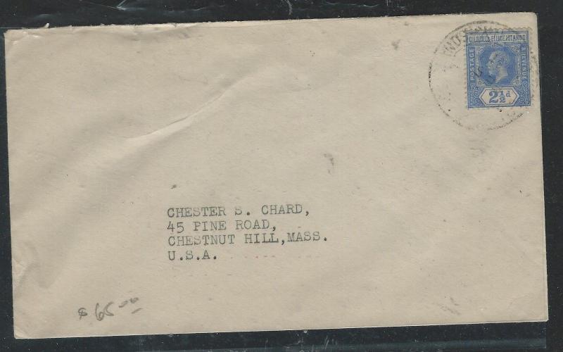 GILBERT AND ELLICE ISLANDS (P2805B) KGV 2 1/2D SINGLE FRANK TO USA