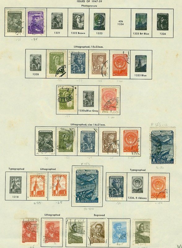 Russia 1929/59 specialised range of issues with perf varieties  Mint & FU Stamps