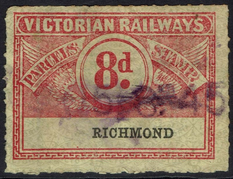 VICTORIA 1917 RAILWAY PARCEL STAMP 8D USED 