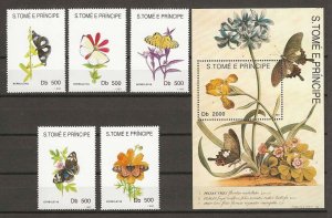 SAO TOME & PRINCIPE 1993 BUTTERFLY SETS + MINISHEET MNH Cat £35