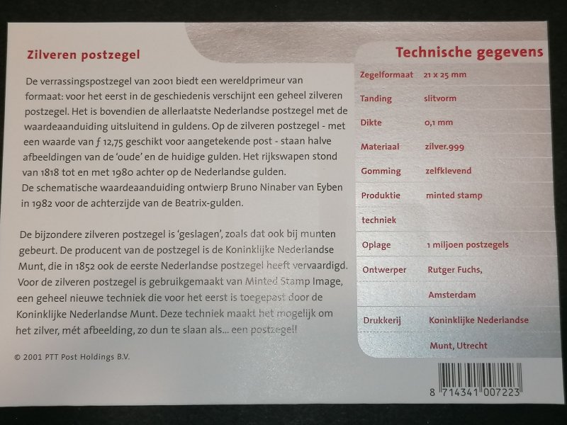 Netherland 2001 silver stamp