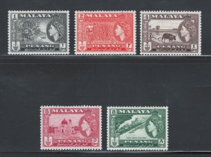 Malaya States - Penang 1957 Queen Elizabeth II Scenes Scott # 45 - 49 MH