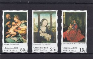 AUSTRALIA 1978 CHRISTMAS PAINTINGS SET OF 3 STAMPS MNH