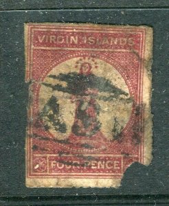 VIRGIN ISLANDS; 1860s early classic faulty 4d. used value