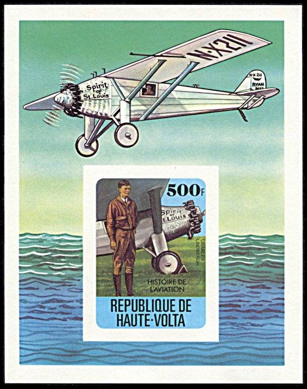 Upper Volta 467, MNH imperf., History of Aviation souvenir sheet, Lindbergh