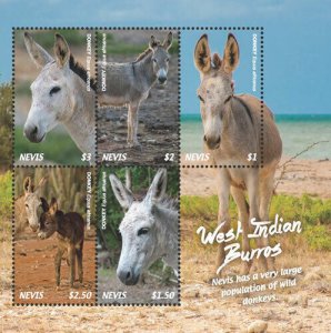 Nevis 2018 - West Indian Burros, Wild Donkeys - Sheet of 5v - Scott 1970 - MNH