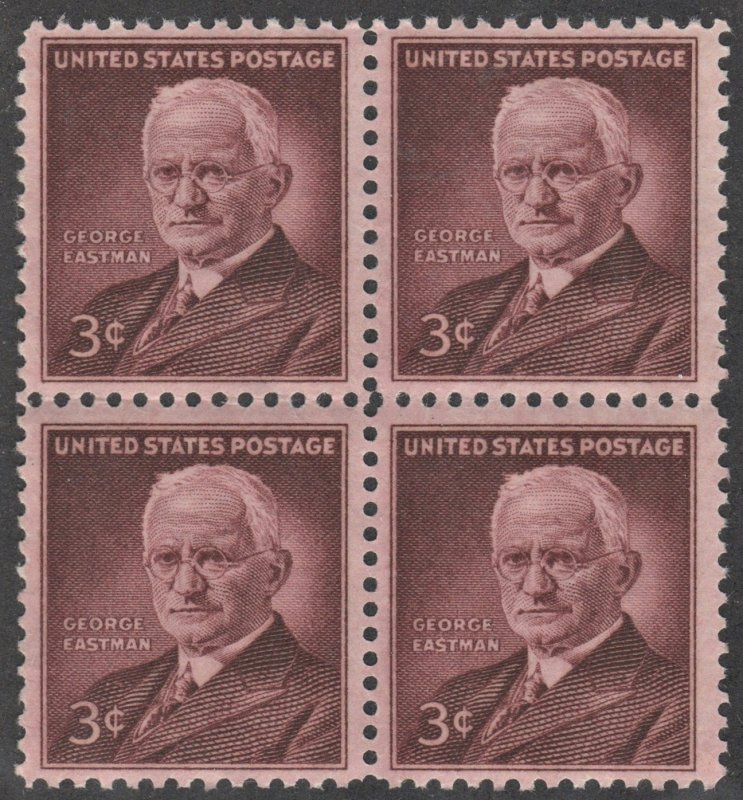 SC#1062 3¢ George Eastman Block of Four (1954) MNH