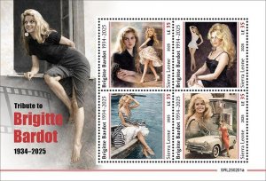 SIERRA LEONE - 2025 - Tribute to Brigitte Bardot-Perf 4v Sheet-Mint Never Hinged