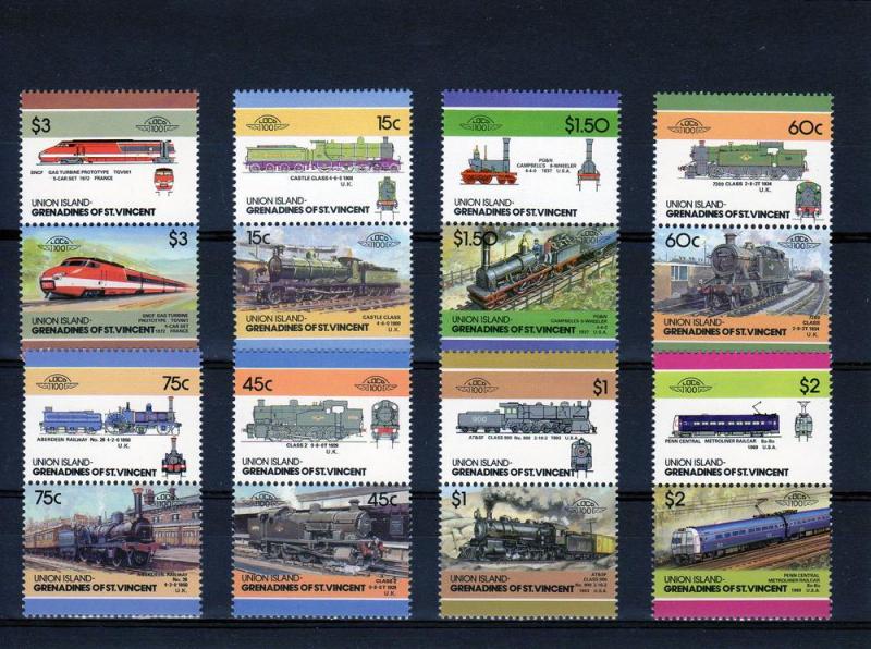 Union Island  1986 Locomotives 5th.series TGV (France) (16) 8 Pairs MNH