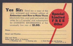 Ca 1924 POSTAL CARD CHIC IL DOMESTIC ENGINEERING  HOW TO ESTIMATE COSTS