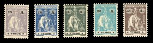 Portuguese Colonies, Timor #182A-E Cat$52, 1922-26 15a-54a, five different, h...