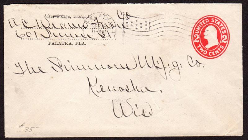 $Florida Machine Cancel Cover, Palatka, 9/16/1911, latest recorded impression