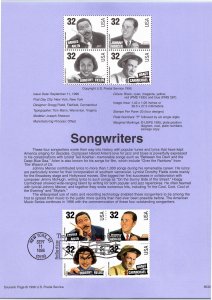 USPS SOUVENIR PAGE FAMOUS AMERICAN SONGWRITERS SETENANT BLOCK OF (4) 1996