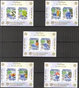 Ivory Coast 2005 50 Years of Europa CEPT stamps 5 S/S Imperf. MNH