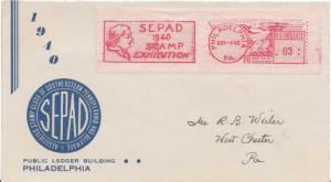 United States Pennsylvania Philadelphia 1940 3c meter Sepad 1940 Stamp Exhibi...