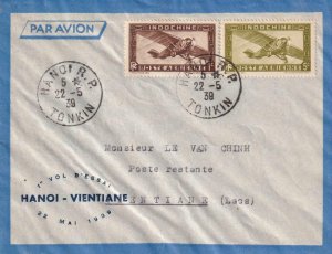 1939, Hanoi, French Indo-China to Vientiane, Laos, 1st Flt., See Remark (45693)