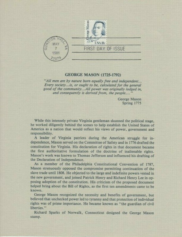 1858  18c  GEORGE MASON  -  Ceremony Program 