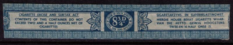  South Africa Used VF 8 3/4 d Cigarette excise & surtax seal