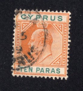 Cyprus 1907 10pa orange & green Edward VII, Scott 49 used, value = $1.90