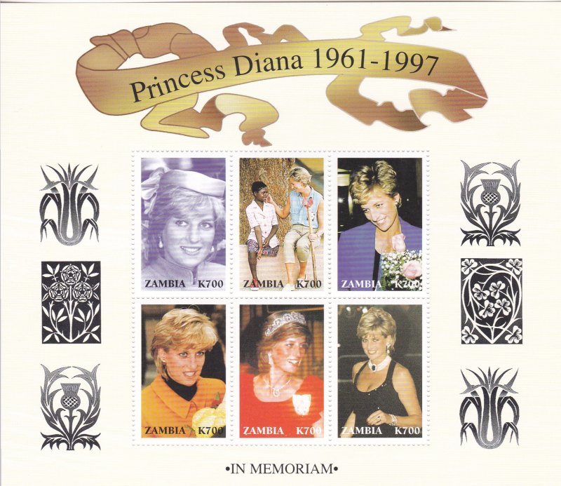 Zambia # 706-707, Princess Diana, Sheets, NH, 1/2 Cat.